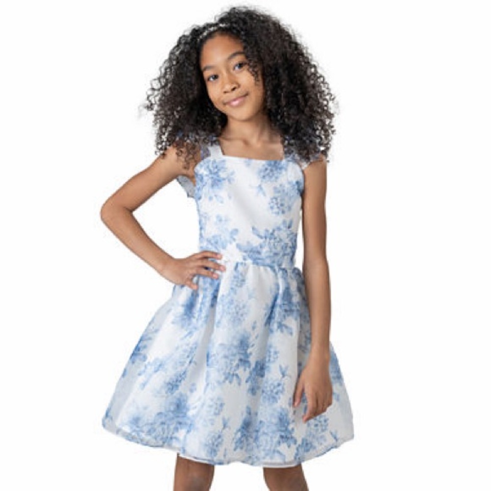 Rare Editions Blue Floral Kids Dress